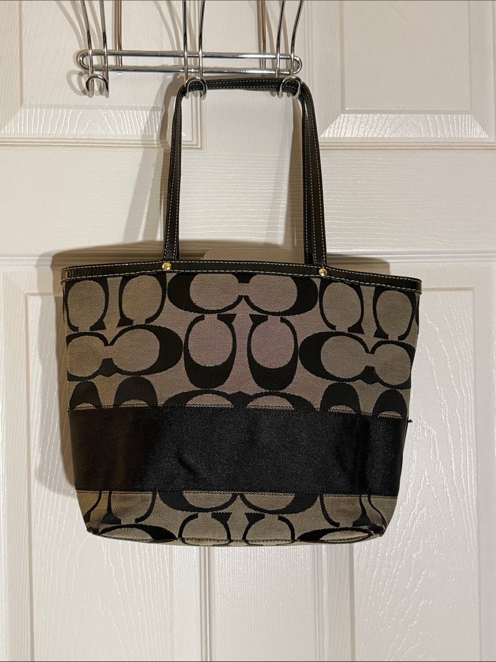 Coach Black and Tan Signature Canvas Tote